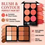 6 Color Blush Palette & 12 Shades Cream Contour Palette All-in-One Face Makeup Set, Matte Blush Powder Cream Bronzer Highlighter Contour Kit, Long Lasting Blendable Face Cheek Sculpting Makeup Palette for Women