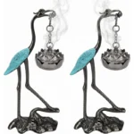 2Pcs Crane Incense Holder, Vintage Hanging Incense Burner with Lid Ash Catcher for Cone & Coil Incense – Aromatherapy Ornament for Home Office Decor (Copper+Blue)