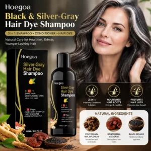 Hoegoa 3 in 1 Hair Dye Shampoo Ginger Moisturizing Hair Cleaning White Hair Cover Silver Gray Black Hair Coloring Shampoo 100ml