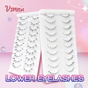10Pairs Bottom Eyelashes Manga Lower Lashes Clear Band Wispy Small Flame Under Eye Lashes Korean Makeup Cosplay Tools