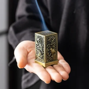 (Ce14)Alloy Censer Incense Holder Square Cylinder Vertical Incense Burner Aromatherapy Home Ornament Chinese Inense Burner