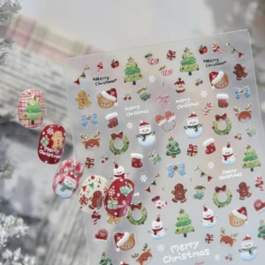 5D Christmas Nail Stickers Cute Snowman Gingerbread Man Xmas Tree Wreath Gift Box Candy Cane Bear Berry Winter Nail Art Decals