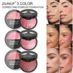 Waterproof Lightweight 3 Tone Blush Palette Baked Powder Long Lasting Smooth Breathable Face Foundation Correcting Makeup