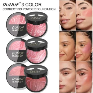 Waterproof Lightweight 3 Tone Blush Palette Baked Powder Long Lasting Smooth Breathable Face Foundation Correcting Makeup