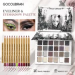 24 Colors Gothic Eyeshadow Palette with 12Pcs Colored Eyeliner Pencils, Dark Cool Tone Matte Shimmer Gray Black Smoky Eye Shadow Makeup Kit, Long Lasting Waterproof Color Eyeliner Set, Halloween Goth Makeup Gift Set for Women