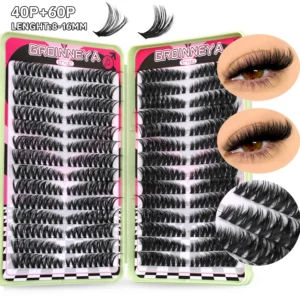 GROINNEYA DIY Lash Clusters​​ 5D Fluffy Thick Cat Eye Lashes Extension Dramatic Mixed Tray Eyelash Long Lasting Lash Makeup
