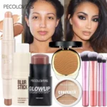 9PCS Multi-Purpose Face Cosmetic Set,Contouring Blush Blur Stick,Bronzer,Concealer Palette & Makeup Brush Set,Portable Full Face Makeup Gift Set for Beginners