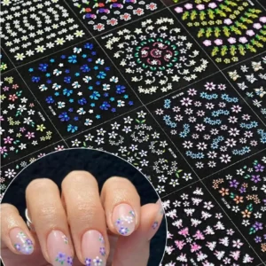 90pcs 3D Y2K Nail Stickers, Total 4800pcs, 3D Self-Adhesive White Floral Nail Art Stickers Including Rose, Daisy, Cherry Blossom Patterns, Nail Decoration Stickers, Nail Art Supplies