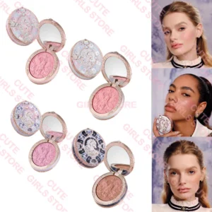 Flower Knows Knight Unicorn Satin Blush And Powder Set Matte Long-Lasting Soft Pigment Lightweight Natural Glow Face Makeup