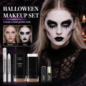 3Pcs Halloween Gothic Makeup Set White Foundation Stick Highlighter Pen Black Face Body Paint for Vampire Cosplay SFX Party Kit
