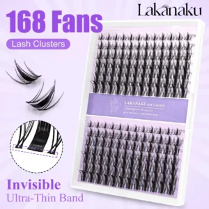 LAKANAKU 168 Fans Diy Cluster Lashes Cat Eye Lashes Invisible Band Premium Mink Manga Lash Clusters