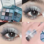Punk Blue Eyeshadow Palette 9 Colors Matte Smoky Black Eye Shadow Shimmer Palette Glitter Nude Cosmetics Pearlescent Eye Makeup