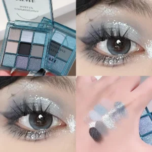 Punk Blue Eyeshadow Palette 9 Colors Matte Smoky Black Eye Shadow Shimmer Palette Glitter Nude Cosmetics Pearlescent Eye Makeup