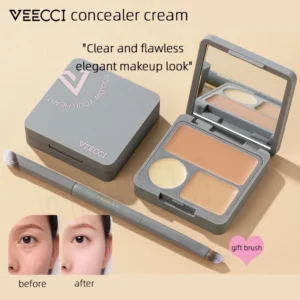 VEECCI Tri-color Conceal Cream Color Corrector Palette Dark Circles Longlasting Concealer Face Contouring with Brush Makeup
