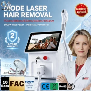 Professional ISO 5000W Diode Laser Hair Removal Machine. 5-Wavelength FAC Tech. Painless Ice Cooling. Customized Beauty Fashion