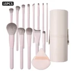 15Pcs Makeup Brushes Set with Storage Bucket & Triangle Powder Puff Foundation Blush Eyeshadow Contour Full Face Makeup Tools