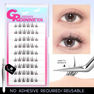 GROINNEYA Noglue Eyelashes DIY Lashe Clusters Natural False Eyelashes Glue Strands Eye Lashes Adhesive Eyelashes