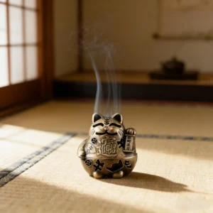 Hollowed Out Patterns Lucky Cat Incense Burner Golden Air Purification Auspicious Cloud Incense Censer Mini Cat Alloy Sandalwood