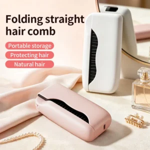 Folding Cordless Hair Straightener Brush Ionic Hot Comb Adjustable Heat LED Display USB Rechargeable Portable Styling Tool