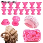 11pcs Heatless Hair Curlers with Cap Set Heatless Non-slip Curlers Sleep Soft Silicone Rollers Lightweight Hair Styling Tools
